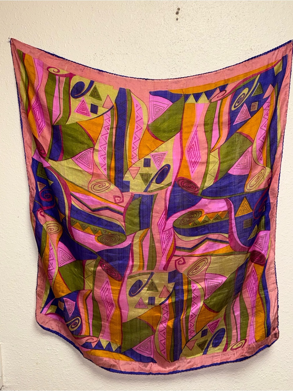 Vibrant Pink & Olive Geometric Scarf - Unbranded